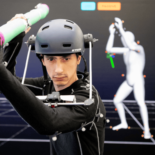 persona con tuta e sensori per motion capture