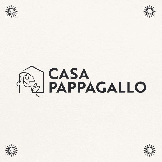 Logo of Casa Pappagallo, featuring a minimalist illustration and bold typography.